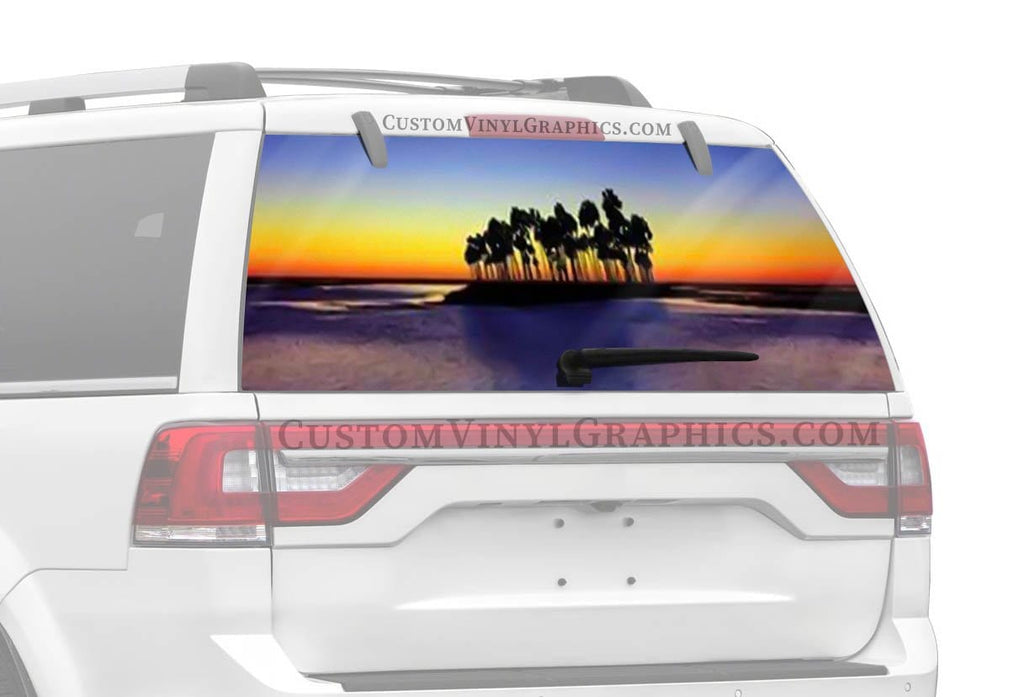 Silhouette of Island Palm Trees Rear Window Decal - Custom Vinyl Graphics
