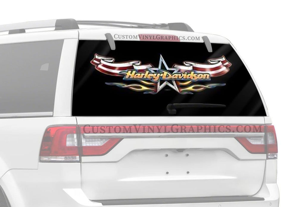 Flag Flame Harley-Davidson Rear Window Decal - Custom Vinyl Graphics