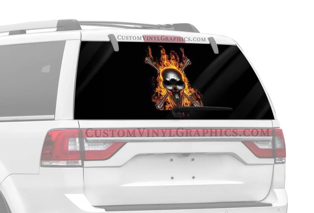 Flaming Skull Truck Window Decal - Custom Vinyl Graphics