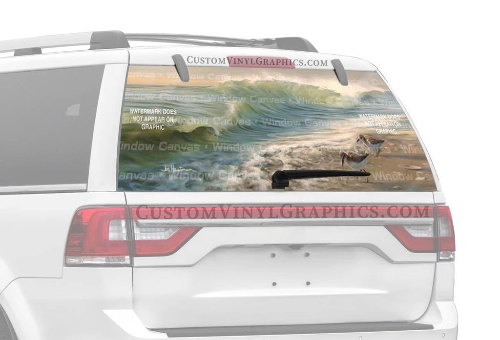 Waves And Sanderlings Rear Window Decal - Custom Vinyl Graphics