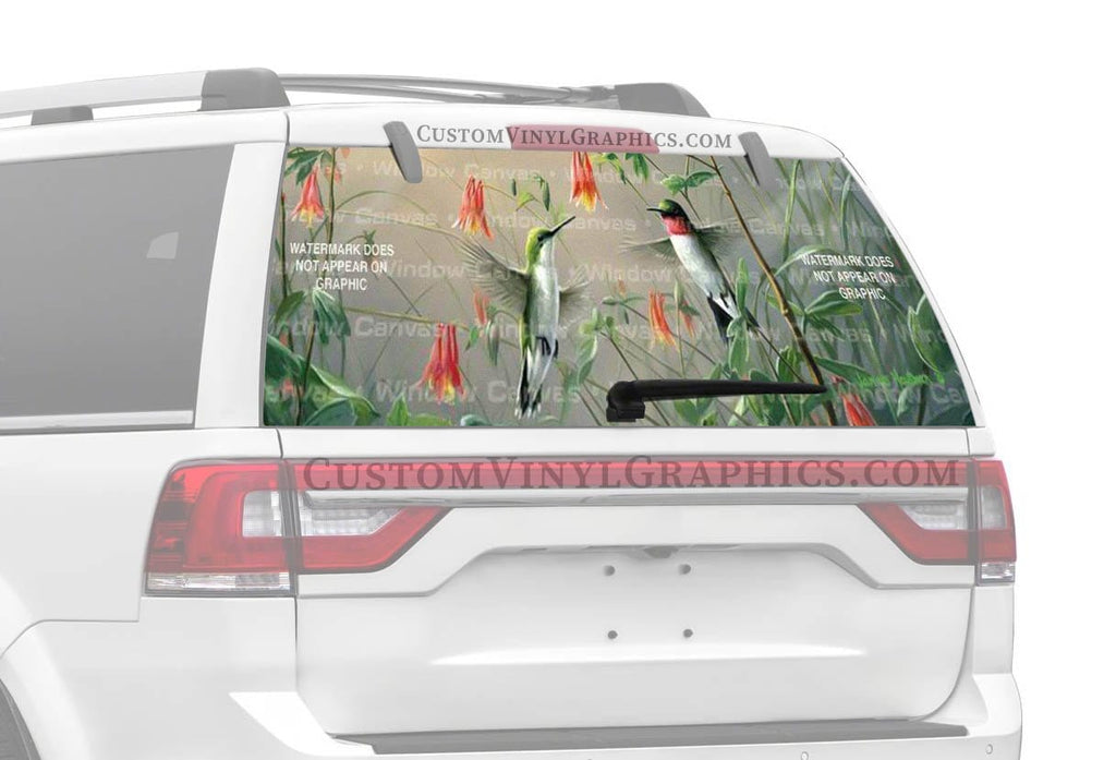 Hummingbird Colombines Rear Window Decal - Custom Vinyl Graphics