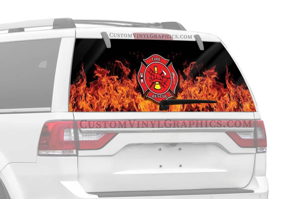 Fire Rescue Badge Rear Window Decal - Custom Vinyl Graphics