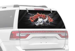 Cowboy Up Skull Rear Window Decal - Custom Vinyl Graphics