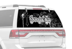 Cowgirl Up Rhinestone Cross Rear Window Decal - Custom Vinyl Graphics