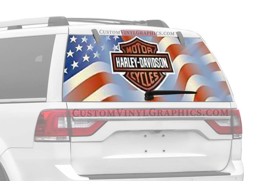 Americana Bar And Shield Centered Harley-Davidson Rear Window Decal - Custom Vinyl Graphics