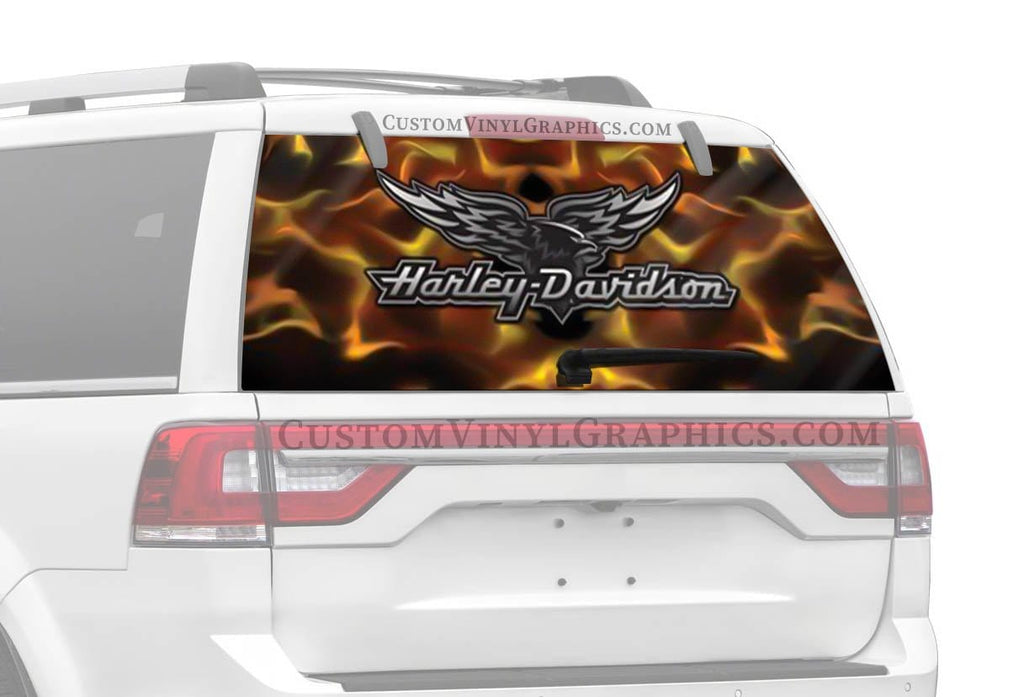 Flame Chrome Eagle Harley-Davidson Rear Window Decal - Custom Vinyl Graphics