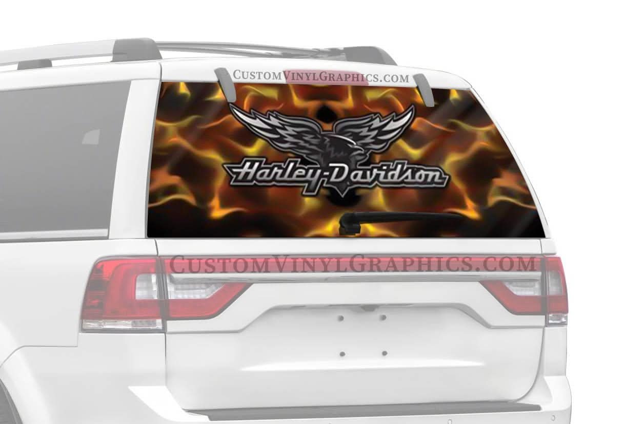 Flame Chrome Eagle Harley-Davidson Rear Window Decal – Custom