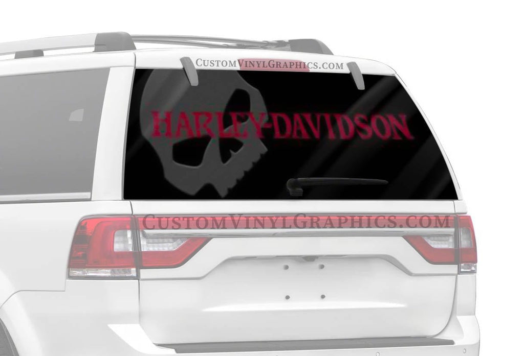 Skull Wing Red Letter Harley-Davidson Rear Window Decal - Custom Vinyl Graphics