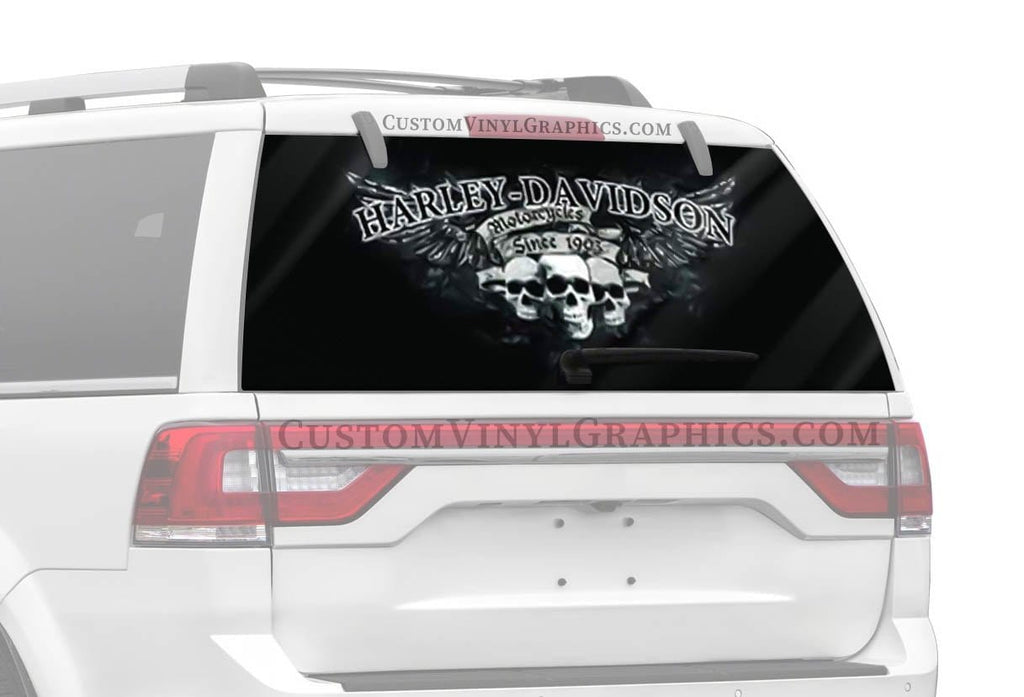 Triple Skulls Harley-Davidson Rear Window Decal - Custom Vinyl Graphics