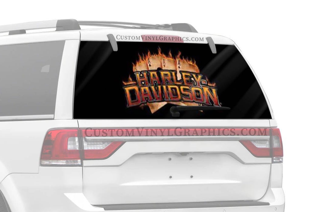Flaming Ace Harley Davidson Rear Window Decal Custom Vinyl Graphics