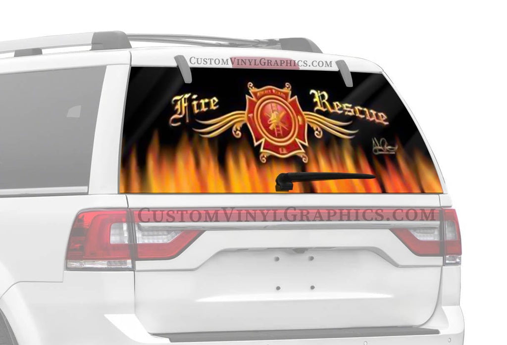 Fire Rescue Rear Window Decal - Custom Vinyl Graphics