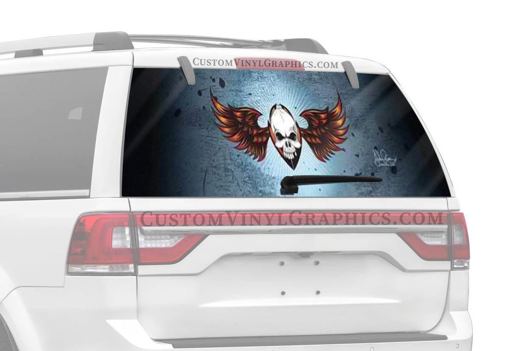 Wing Skull Rear Window Decal - Custom Vinyl Graphics
