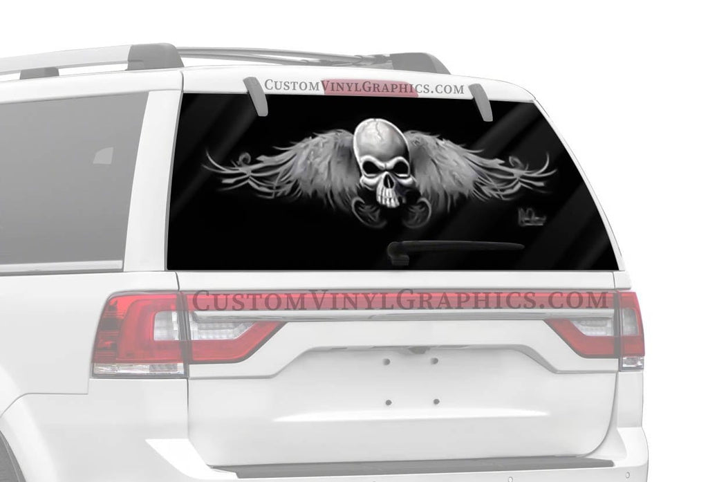 Wing Skull Rocker Rear Window Decal - Custom Vinyl Graphics