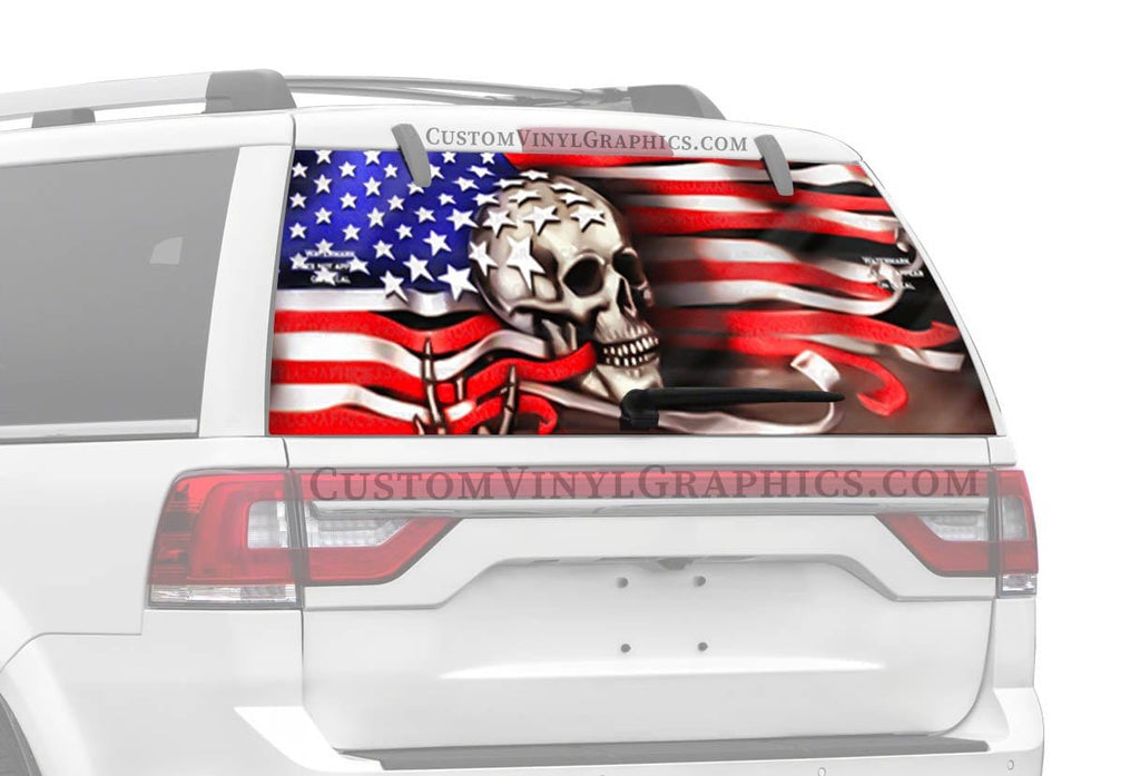 Flag Through Skull Truck Window Decal - Custom Vinyl Graphics