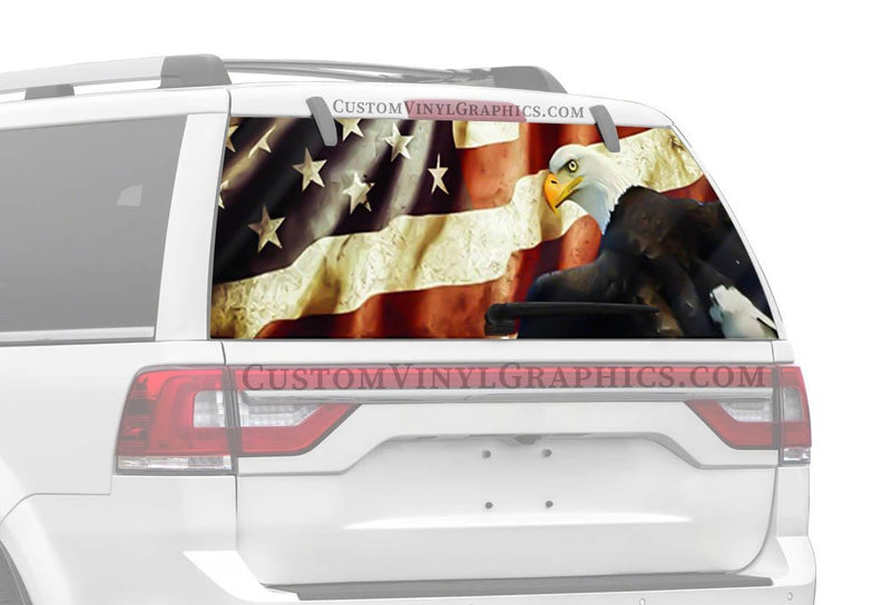 Vintage Flag Eagle Truck Window Decal - Custom Vinyl Graphics