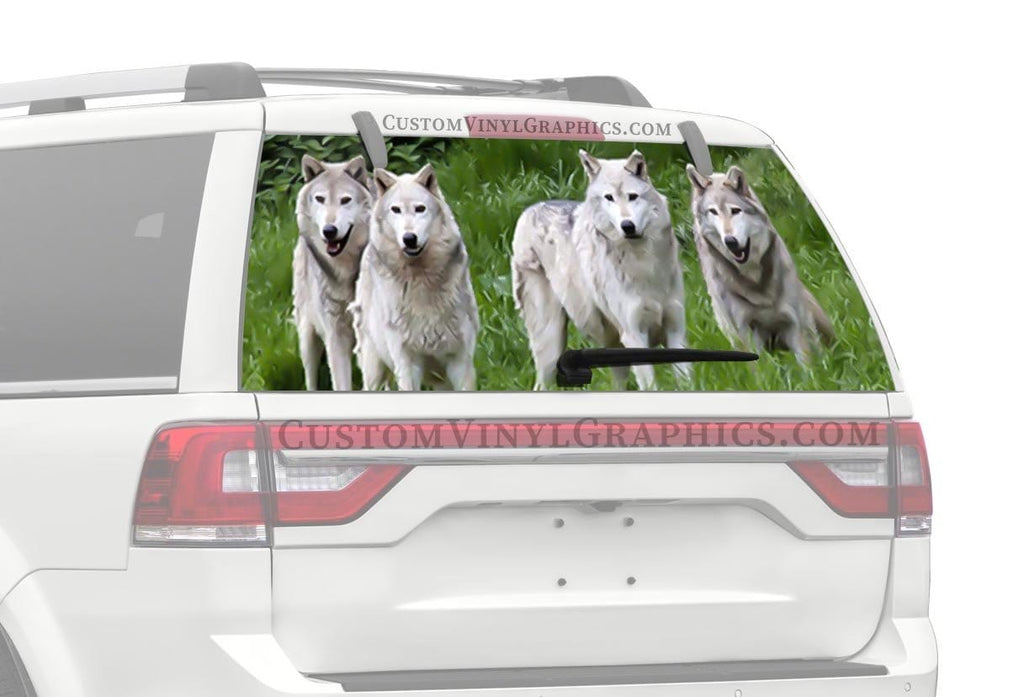 Wolf Pack in Grass Truck Window Decal - Custom Vinyl Graphics