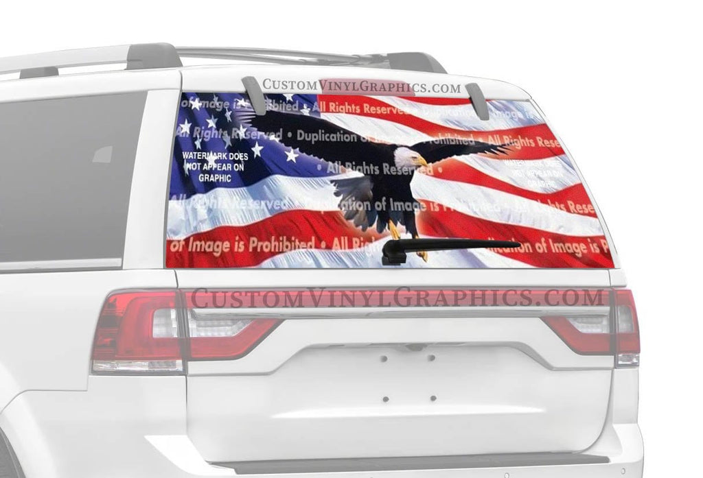 Eagle In Flight Flag Rear Window Decal - Custom Vinyl Graphics