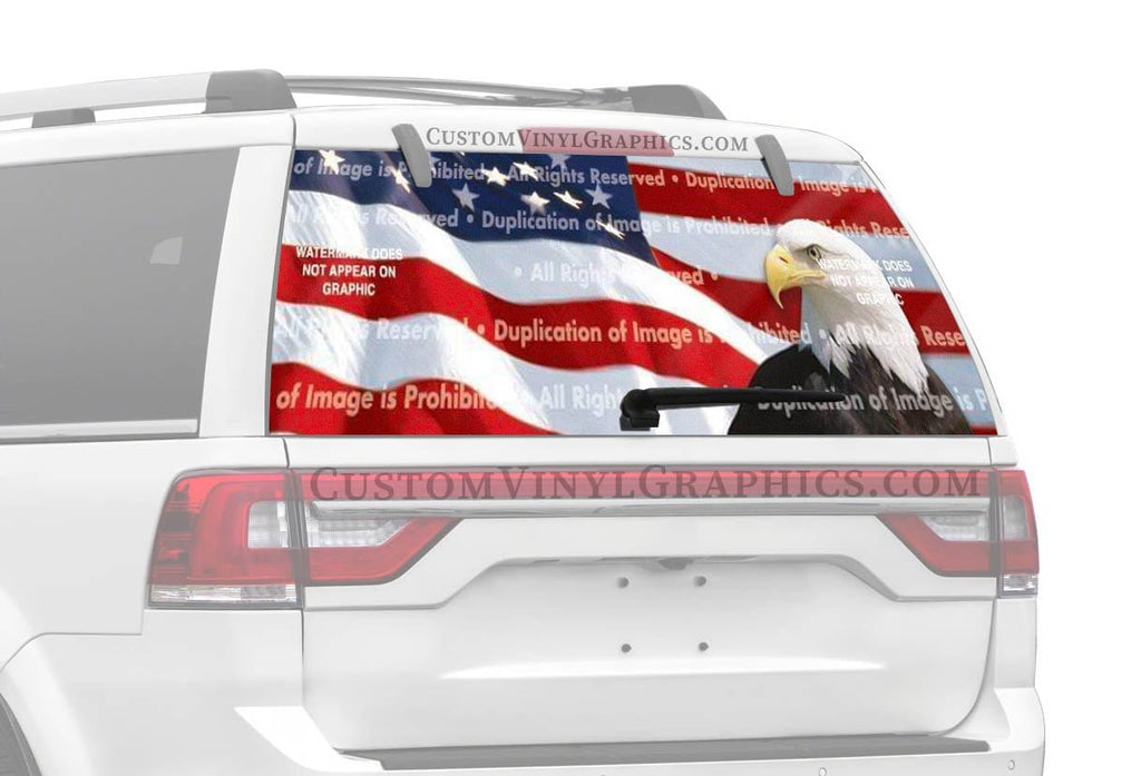 US Flag 1 Eagle Rear Window Decal - Custom Vinyl Graphics