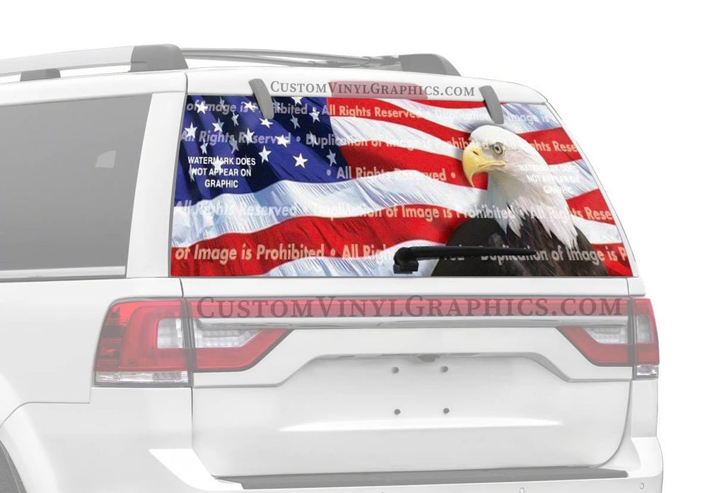 US Flag 2 Eagle Rear Window Decal - Custom Vinyl Graphics