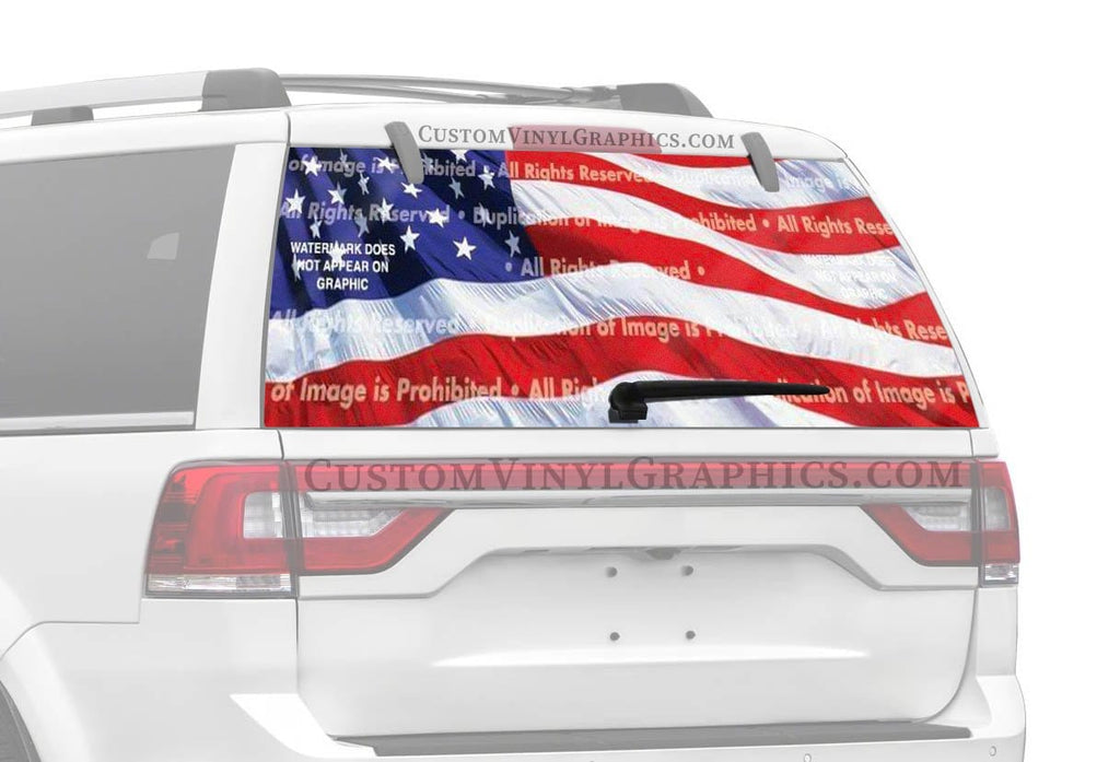 US Flag 2 Rear Window Decal - Custom Vinyl Graphics