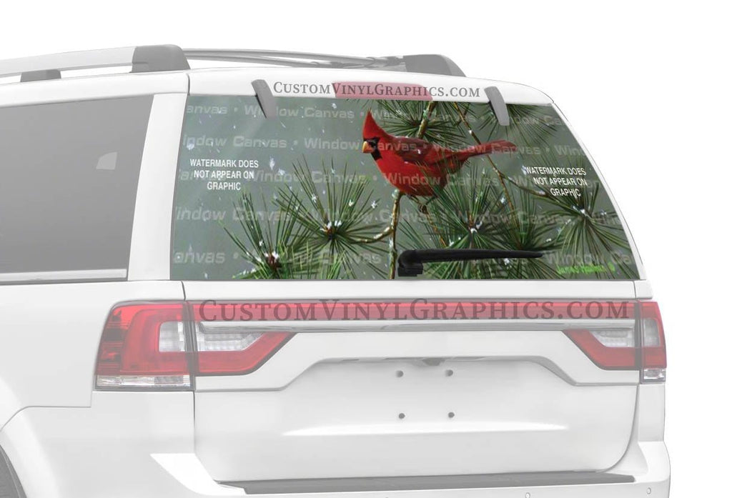 Winter Snowfall Cardinal Rear Window Decal - Custom Vinyl Graphics
