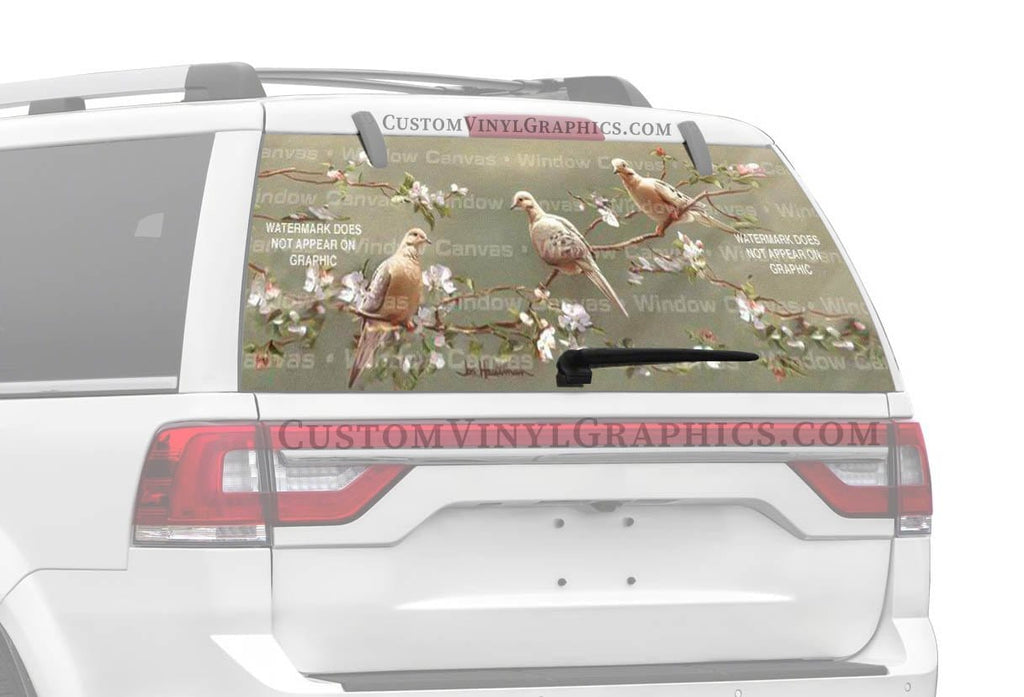 Doves and Apple Blossoms Rear Window Decal - Custom Vinyl Graphics