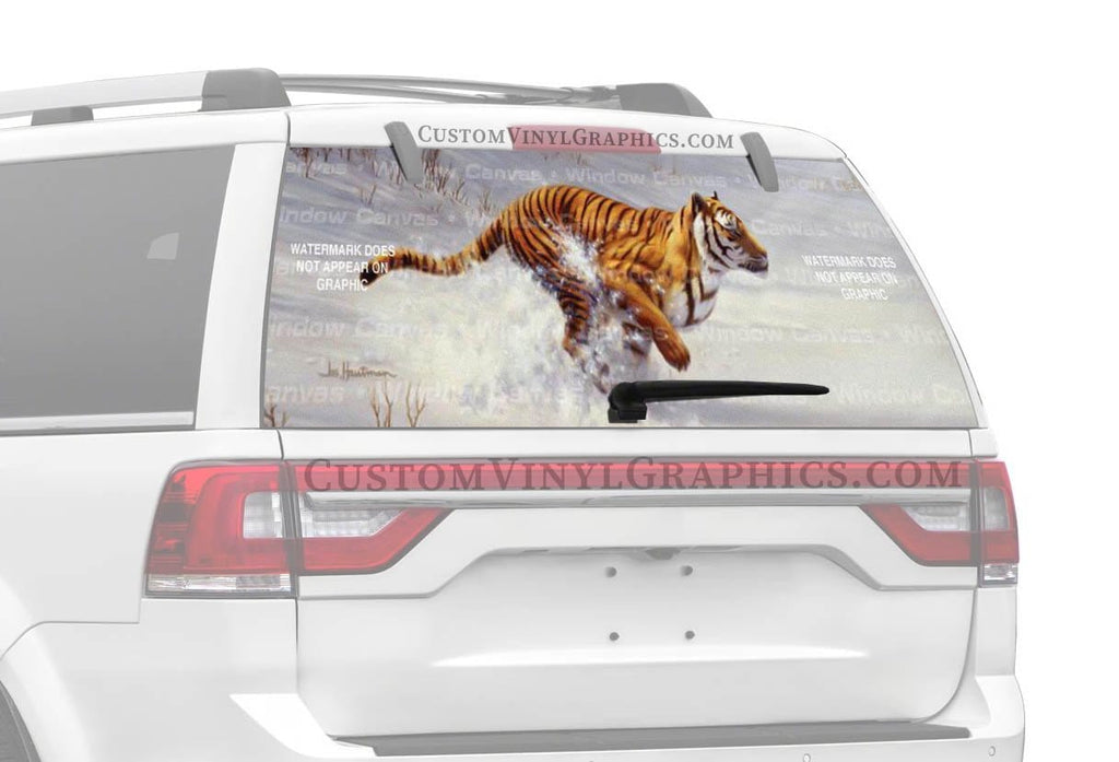 Siberian Tiger Charging Rear Window Decal - Custom Vinyl Graphics