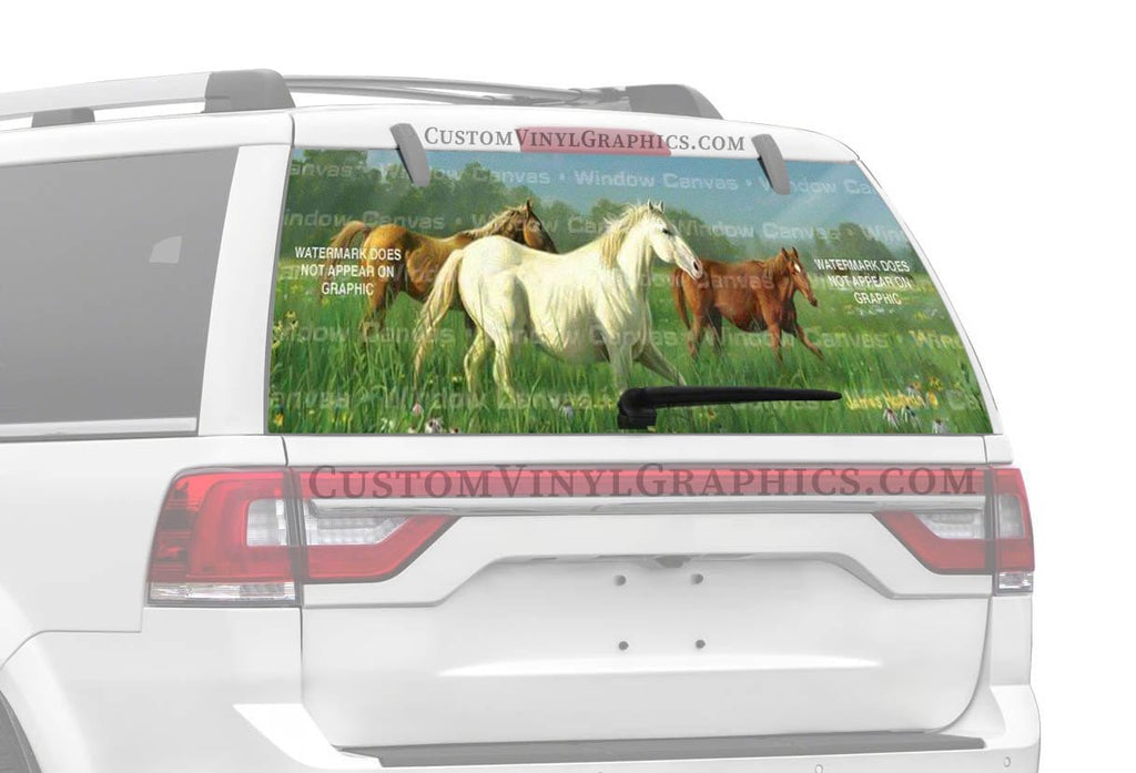 Prarie Meadow Horses Rear Window Decal - Custom Vinyl Graphics