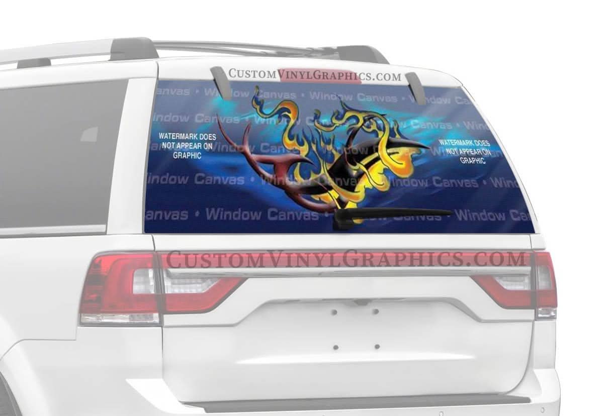 Flaming Tribal Rear Window Decal – Custom Vinyl Graphics