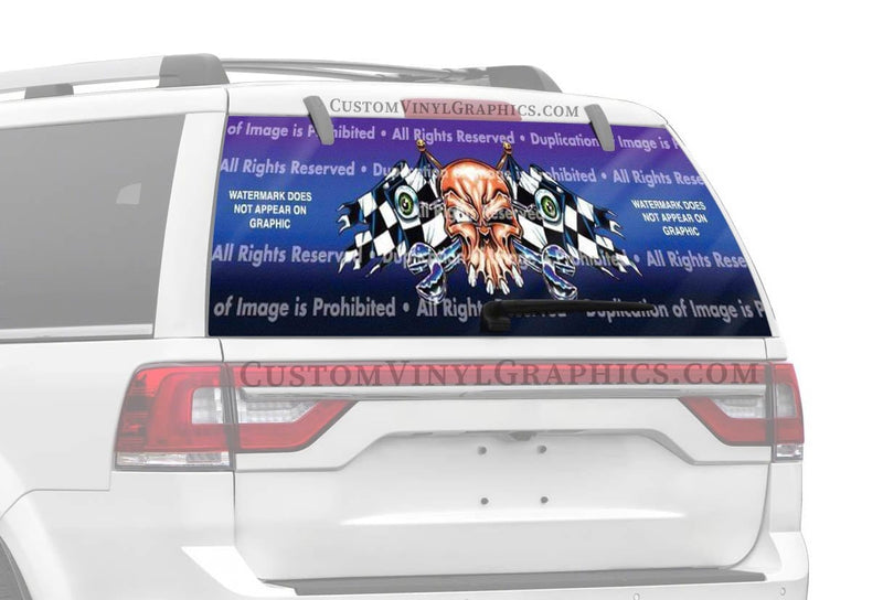 Racing Skull Rear Window Decal - Custom Vinyl Graphics